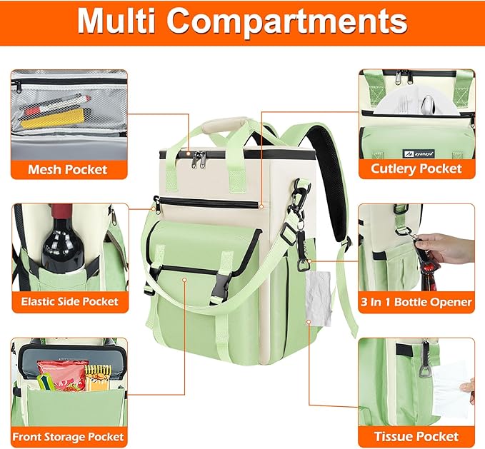 Cooler Backpack, 36 Cans Insulated & Leak Proof Backpack Cooler for Women, Stylish & Portable & Waterproof Cooler Bag, Soft Ice Chest Lunch Box for Beach Picnic Outdoor Travel Work