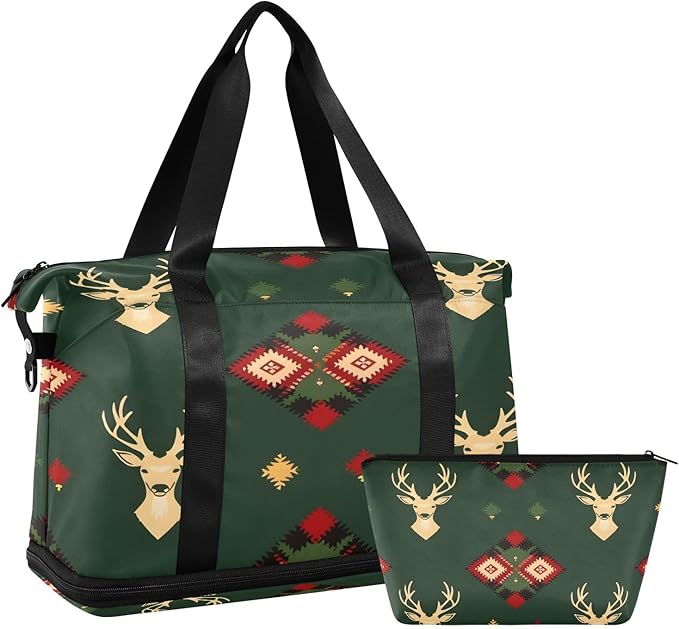 Green Deers Seamless Travel Duffel Bag Waterproof Gym Sport Tote Bag Carry On Weekender Bag with Compartment