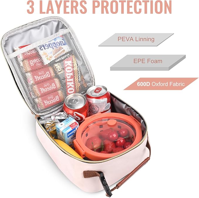 Genteen Lunch Bag for Women Girls Kids,Insulated Lunch Box,Reusable Lunchbox for School,Work,Outdoor(Pink)