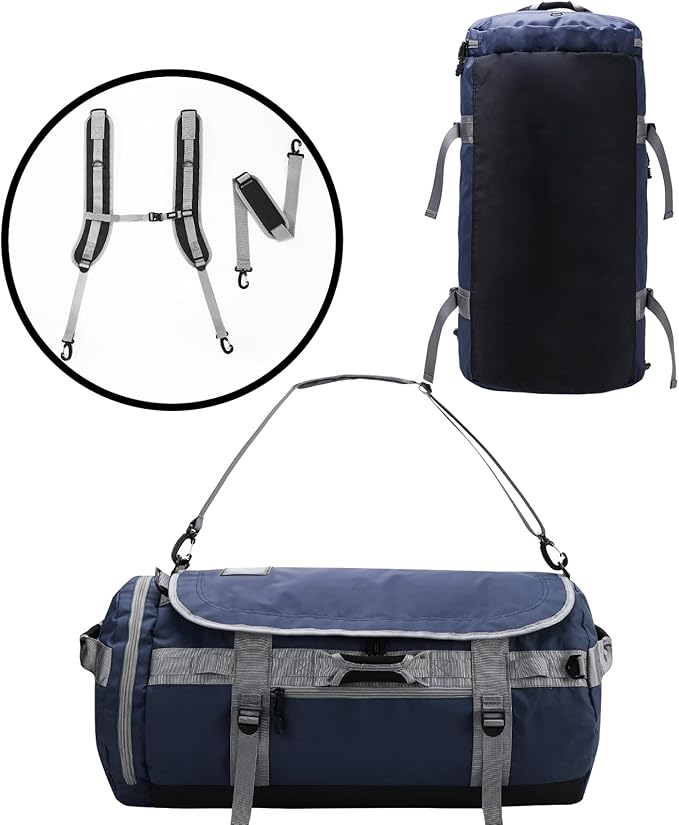 MIER Large Duffel Backpack Sports Gym Bag with Shoe Compartment, Heavy Duty and Water Resistant, Navy Blue, 60L