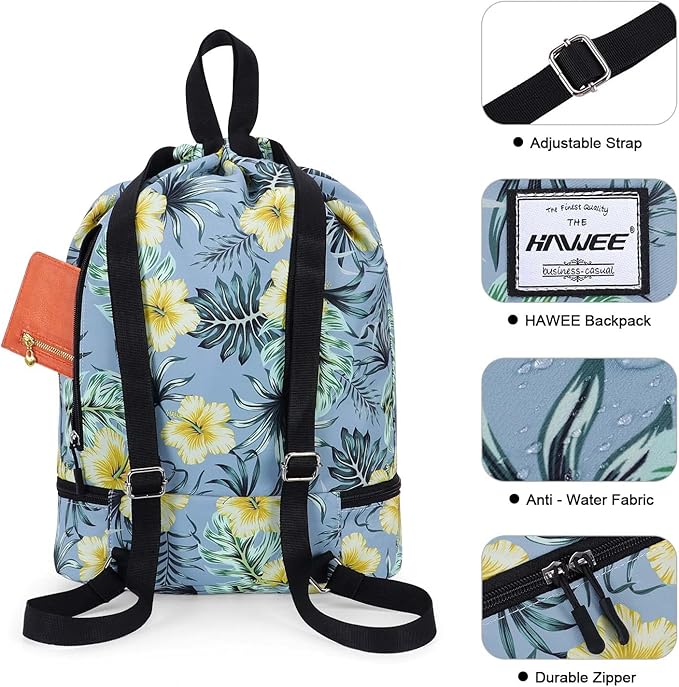 Dry Wet Drawstring Backpack with Shoe Compartment for Women Adjustable Gym Bag