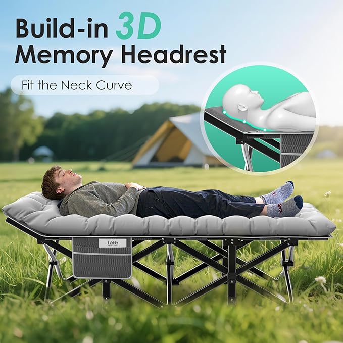 Suteck Camping Cot, 32In XXL Folding Camping Cot Heavy Duty Sleeping Bed for Adults 1200D Double Layer Oxford Cots for Camping W/Pilllow Mattress Carry Bag for Home Office Nap Beach Travel, 500LBS
