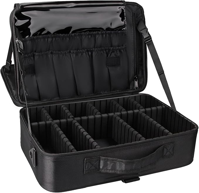 Relavel Travel Makeup Train Case Cosmetic Case Organizer Portable Artist Storage Bag with Adjustable Dividers for Cosmetics Makeup Brushes Toiletry Jewelry Digital Accessories