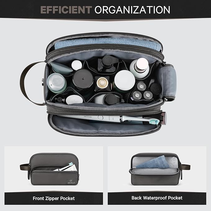Toiletry Bag for Men, Travel Toiletry Bag Travel Essentials, Dopp Kit Water-resistant Shaving Bag,Bathroom Bag Toiletries Organizer, Mystery Gray(Polyster)