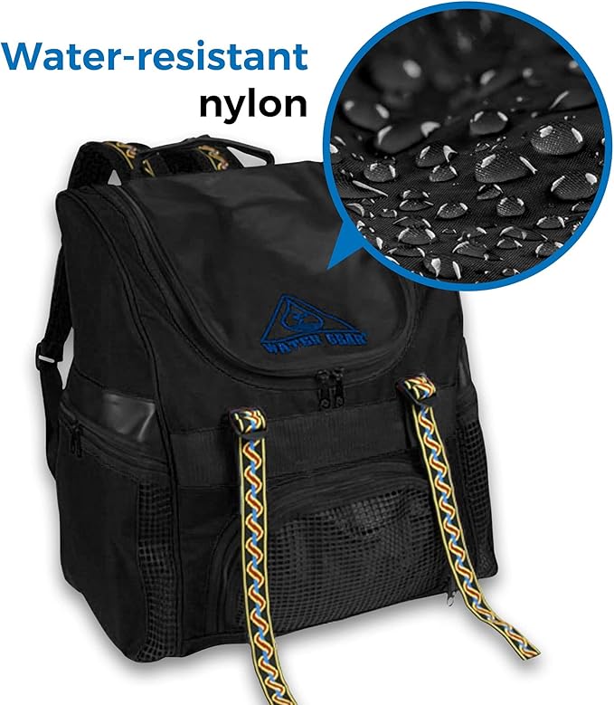 Water Gear Swimmers Backpack - Swimming Sports Athlete - Water Resistant Nylon Training Equipment Bag- Water Gym Bag For Men and Women