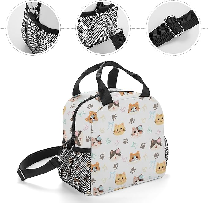 Lunch box Kids,Insulated Cat Lunch Bag Cute Small Pink Lunch Totebag Reusable Leakproof Corgi Lunch Bag With Shoulder Strap for Girls Boys Women School Work Picnic (ice cat)