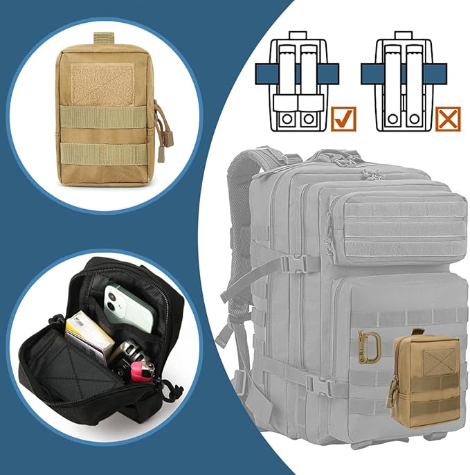 MUCHER 2 Pack Molle Pouches Tactical Pouches EDC Pouch Organizer Molle Bag Utility Pouch with 4 Carabiners for Outdoor Hiking Hunting Camping Training