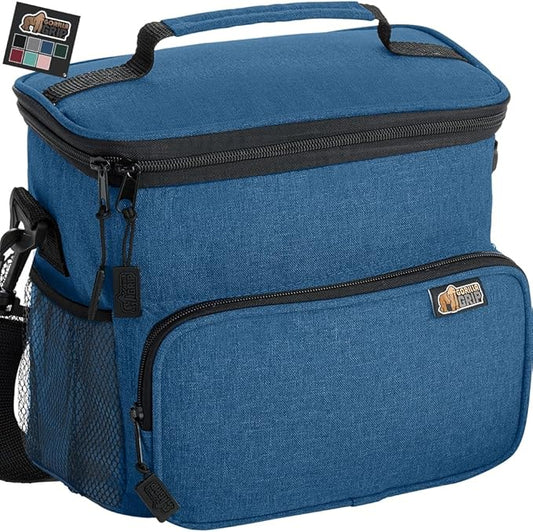 GORILLA GRIP Reusable Insulated Lunch Box Bag, Large Capacity, Leakproof Soft Cooler Bags, Mesh Pockets and Adjustable Strap, Food Tote for Work Camping School, Keep Drinks Cold, 8L, 10x9, Navy Blue