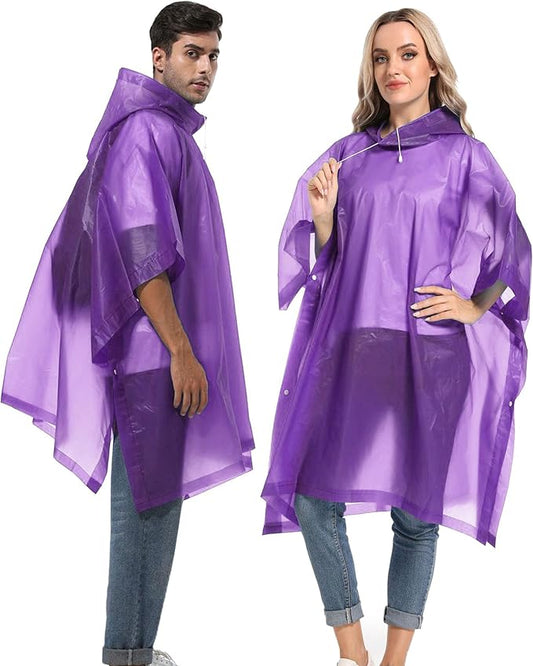 Reusable Rain Ponchos with Drawstring Hood for Adults, Waterproof Thicken Rain Coat, 2 Packs