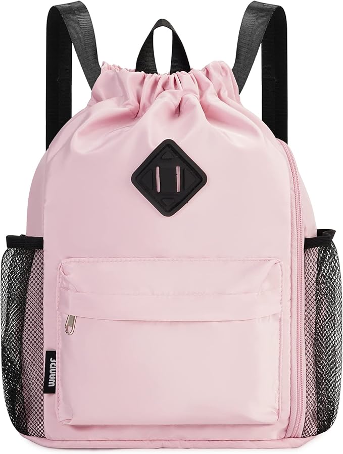 WANDF Drawstring Backpack Sports Gym Bag with Shoes Compartment, Water-Resistant String Backpack Cinch for Women Men (Small,Pink)
