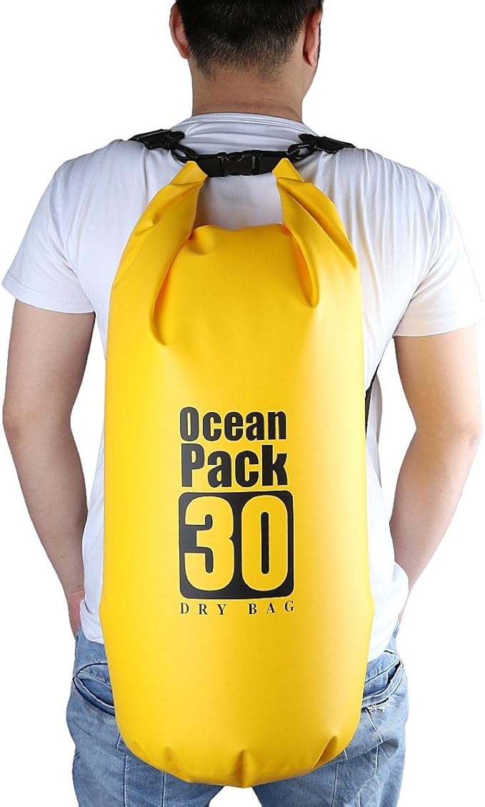 Sportmusies Waterproof Dry Bag - Roll Top Dry Compression Sack Keeps Gear Dry for Kayaking, Beach, Rafting, Boating, Hiking, Camping and Fishing (30L, Yellow)