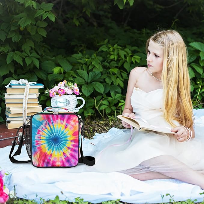 Pardick Rainbow Swirl Kids Lunch Bag Abstract Tie Dye Insulated Lunch Box Mini Cooler Back to School Thermal Meal Tote Kit Bento Tote Bags Thermal Lunchbox for Boys Girls