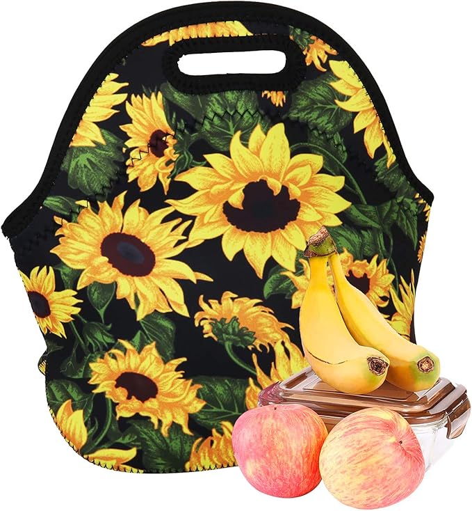 Violet Mist Neoprene Lunch Bag Insulated Reusable Sunflower Lunch Box Floral Lunch Bag Lunch Bags Tote Thermal Lunchbags Lightweight Food Handbags Container Travel Picnic Thanksgiving Christmas Gifts