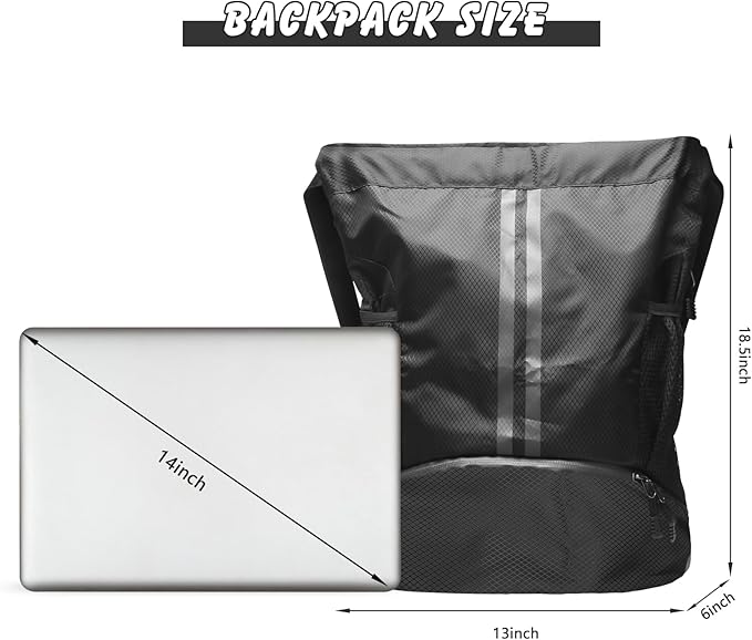 Sports Drawstring Backpack - Waterproof Swim Bag Gym Bag with Shoes Compartment and Dry/Wet Separation Pocket for Women Men Basketball, Sports, Gym, Travel