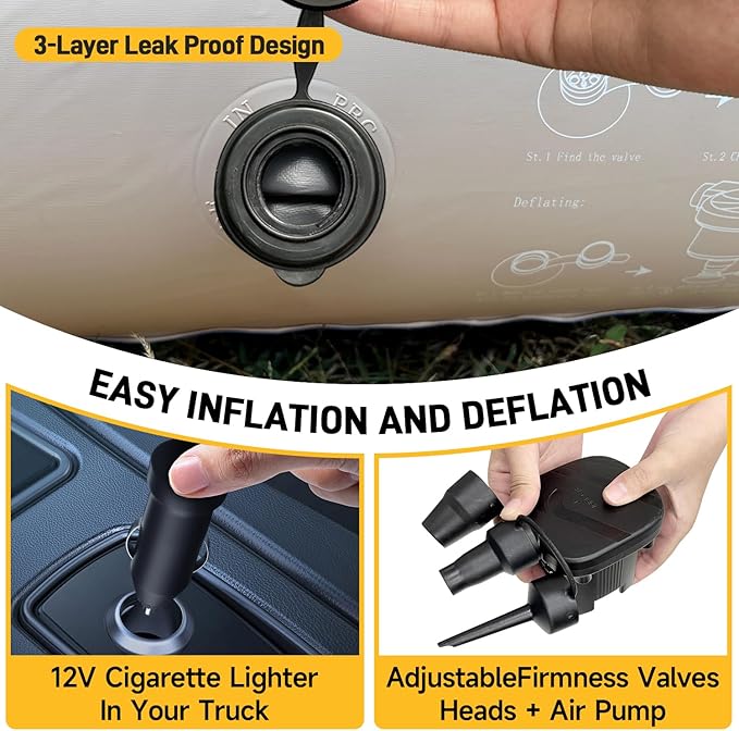 Umbrauto Air Mattress for 5.5-5.8ft Full Size Short Truck Bed, Flocking Surface Inflatable Airbed for Pickup Tent Camping, Sleeping Pad with Pump, Carry Bag