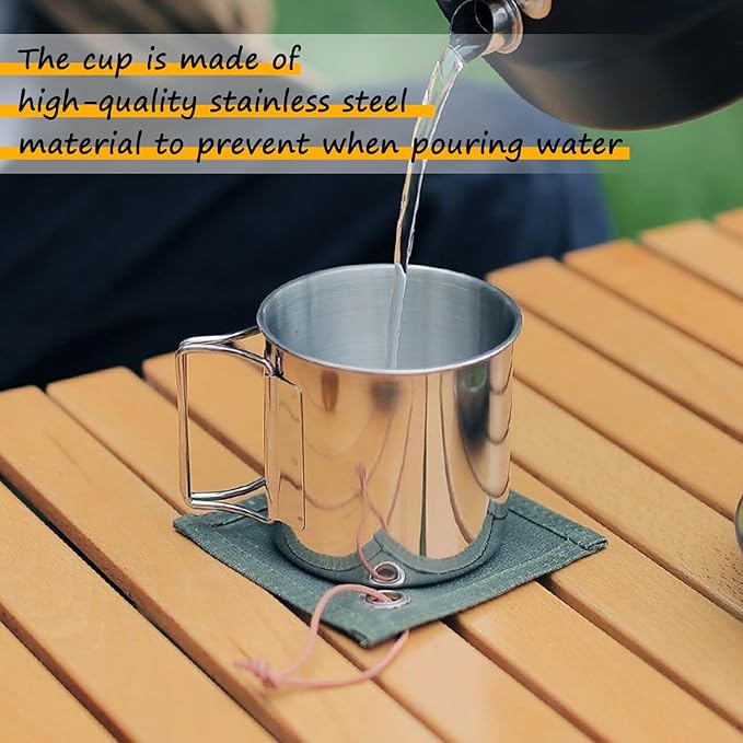 3PCS Camping Kettle Outdoor Campfire Camp Kettle Set with 2 Cups, 1L Stainless Steel camping tea kettle Coffee Pot, Portable Lightweight Teapot, Ideal for Hiking Picnic Travel, Silver