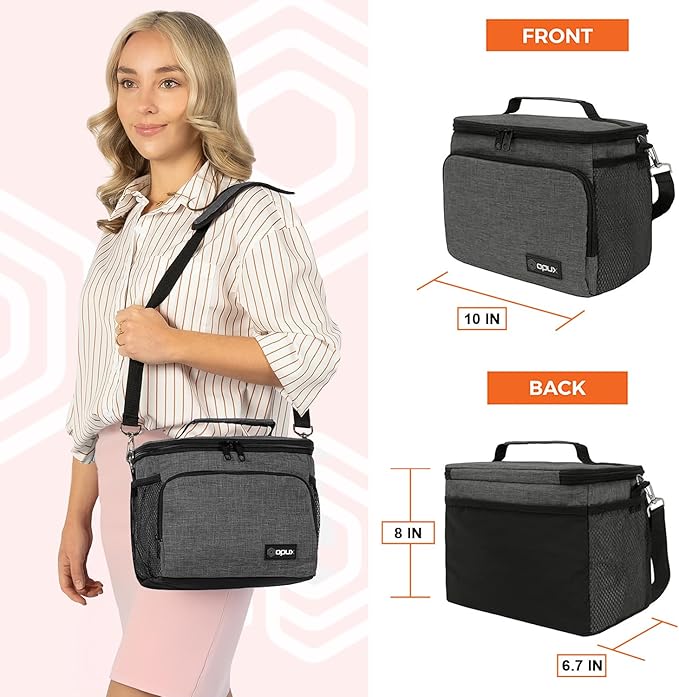 opux Insulated Soft Lunch Bag for Men Women for Office Work School Picnic, Leakproof Cooler Bag with Shoulder Strap for Kid Adult (Charcoal Gray)