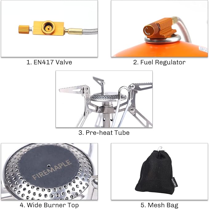 Fire Maple FMS-118 Camping and Backpacking Stove | Portable Foldable Gas Burner with pre-heat tube | Ideal for Backpacking, Hiking, Camping, Emergency use