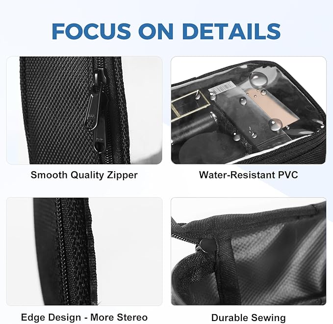 Moyad TSA Approved Clear Toiletry Bag, 1 Pack Quart Size 3-1-1 Liquids Pouch for Travel, Transparent Makeup & Cosmetic Organizer for Women Men, Black