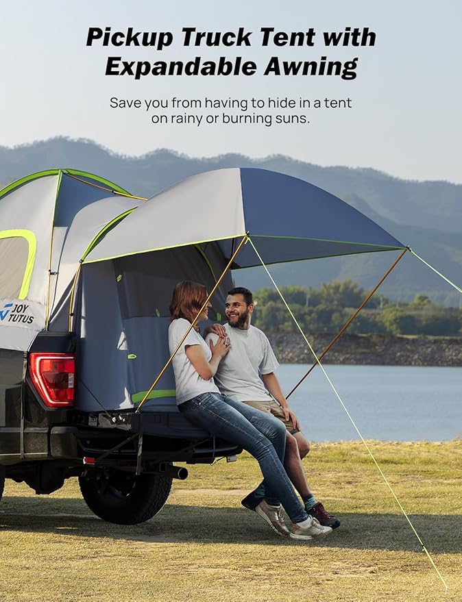 JOYTUTUS Truck Tent 6.5ft with Removable Awning, Portable Truck Bed Tent Aluminum Pole, Pickup Tent with Waterproof PU2000mm for 2 Person, Green