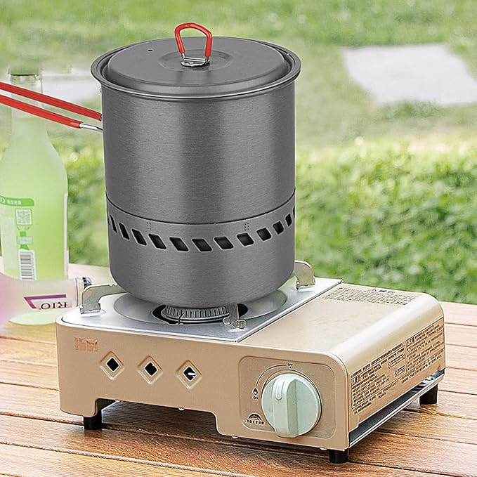 Tentock Outdoor Portable Heat Collecting Exchanger - 1L/1.5L/2.1L Camping Backpacking Hard Aluminum Pot with Folding Handle - Rapid Boil Billy Can with Compact Storage Mesh Pouch