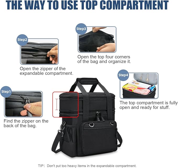 Insulated Lunch Box for Men/Women: Reusable Lunch Bag for Work Office Daytrip Picnic Beach - Leakproof Cooler Tote Bag Organizer for Adults - Black