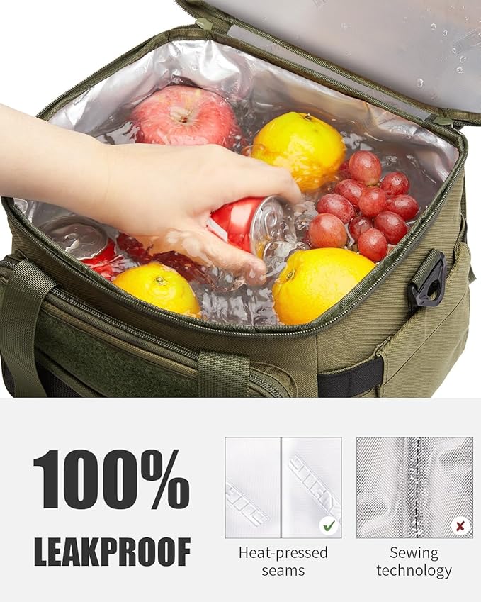 JOYHILL 18 L Tactical Lunch Box - Insulated, Leakproof, and Expandable Double-Deck Cooler Bag for Work, Camping, Picnic - Durable Black Lunch Bag for Adults, 24 Can