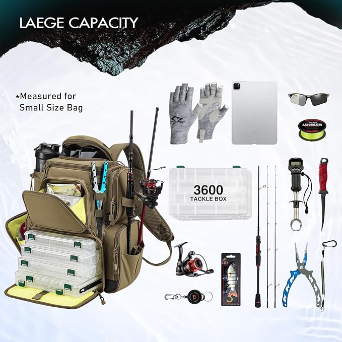Piscifun Fishing Tackle Backpack with 4 Trays, Large Outdoor Storage Tackle Bag with Protective Rain Cover for Fishing Gear