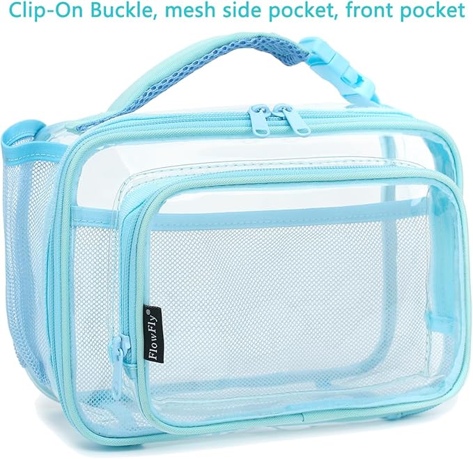 FlowFly Kids Lunch box with buckle Insulated Cooler Back to School Thermal Meal Tote Kit for Girls, Boys, Clear#Blue