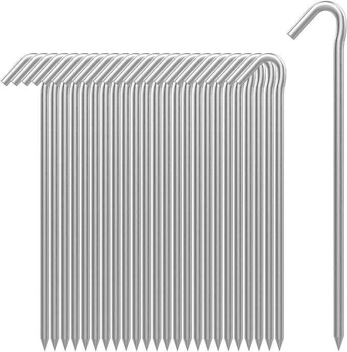 AAGUT Tent Stakes, Tent Stakes Metal Garden Edging Fence Hooks Yard Camping Stake Heavy Duty Galvanized 9 Inch 6 Gauge Tent Pegs for Tarp, Inflatable, Outdoor Christmas Decorations, 25 Pack