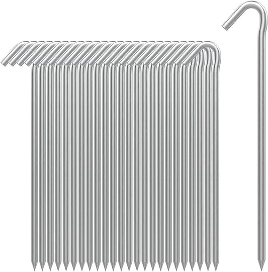 AAGUT Tent Stakes, Tent Stakes Metal Garden Edging Fence Hooks Yard Camping Stake Heavy Duty Galvanized 9 Inch 6 Gauge Tent Pegs for Tarp, Inflatable, Outdoor Christmas Decorations, 25 Pack