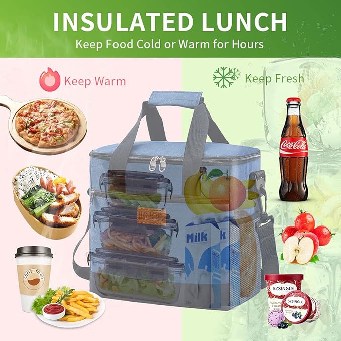 iknoe Large Cooler Bag Collapsible, 15L Insulated Bags, Leakproof Lunch Cooler Tote with Multi-Pockets for Adult, Insulated Lunch Box for Beach, Picnic,Work, Blue 24-Can