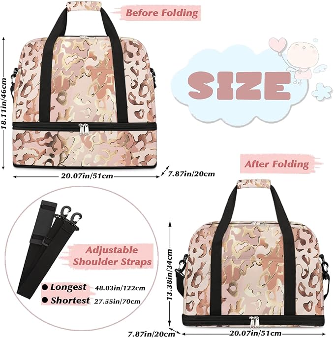 cfpolar Woman Travel Duffel Bag Leopard Print Animal Foldable Tote Carry On Luggage Sports Gym Bag With Shoe Compartment Overnight Weekend Yoga Workout Bag Training Handbag