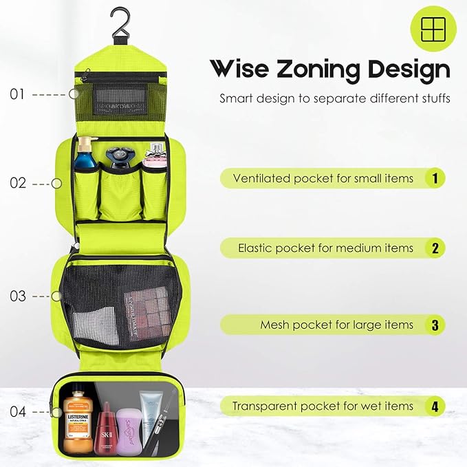 dopobo Travel Toiletry Bag for Women, Dopp Kit for Men, Waterproof Makeup Bag Shaving Bag with Hanging Hook, Portable Toiletry Organizer for Traveling and Camping