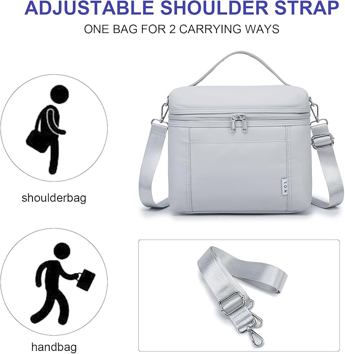 NOL Natural Organic Lifestyle Insulated Lunch Bags for Women Cooler Bag Lightweight Nylon Waterproof Lunch Box For Work (Small，Gray White)