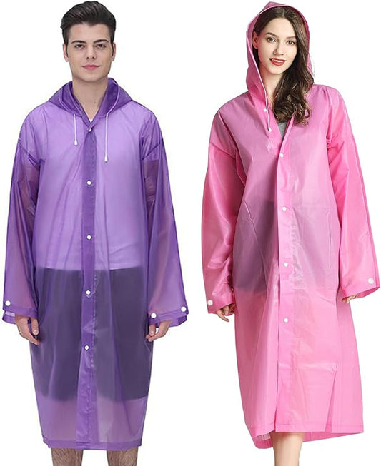 Rain Ponchos Raincoats for Adults Women Men, Reusable 2 Pack Rain Jacket Coats with Hood for Family Disney Camping Hiking