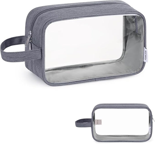 Narwey Clear Travel Toiletry Bags for Traveling Toiletries Men Women, Clear Makeup Bag Cosmetic Bag with Zipper, Make Up Pouch Organizer Bags with Handle, Skincare Bag (Grey)