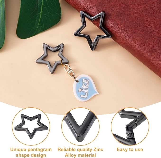Star Carabiner, Zinc Alloy Heavy Duty Star Shaped Keychain Clip, Carabiner Clip for Camping, Hiking, Fishing