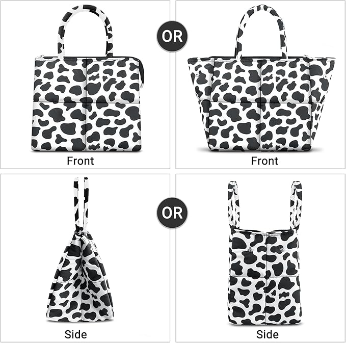 Coobiiya Stylish Quilted Puffer Lunch Box Lunch Bag for Women Men, Ultralight Thickened Leakproof Lunch Cooler Tote, Adult Small Cute Reusable Insulated Lunch Box for Work, Office, Travel (Cow)