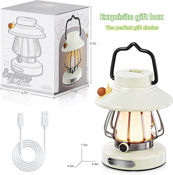 HOMY New Gear lamp for Kids Set Toddler Flashlight Convenient LED Light Rechargeable Battery Operated Outdoor Indoor Essentials Table Portable Night Light White Snail Electric Camping Lanterns Gift