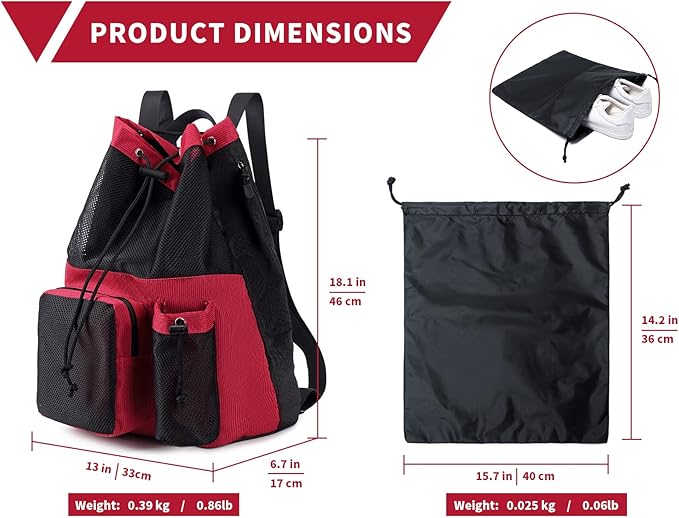 Lohol Large Mesh Drawstring Backpack with Shoe Bag, Durable Swimming String Sack with Handle for Sports Gym Yoga Beach Travel