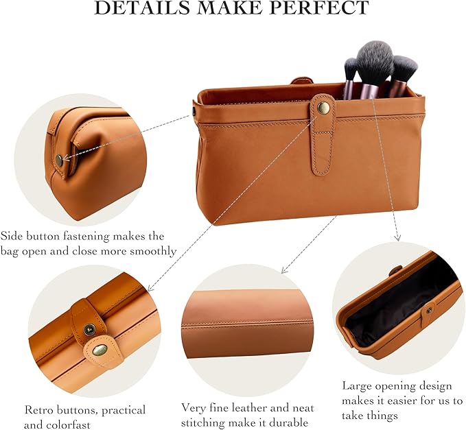 Personalized leather toiletry bag for men, mens travel bag toiletry, small dopp kit waterproof, top grain leather cosmetic bag, shaving bag without zipper