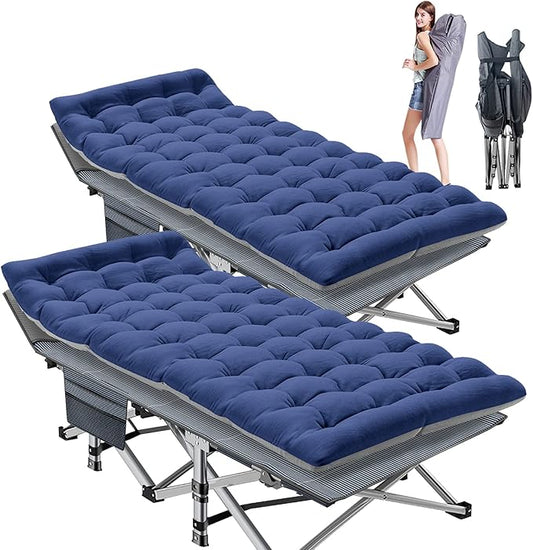ABORON 2 Pack Folding Camping Cot W/Mat for Adults, Heavy Duty Outdoor Bed with Carry Bag,1200 D Layer Oxford Travel Camp Cots