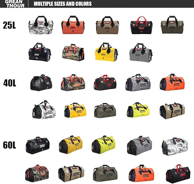 Motorcycle Dry Bag - Waterproof Motorcycle Duffle & Luggage Tail Bag Saddle Bags with Roll Top Closure, Large Storage Space，for Motorcycle Back Seat(Jungle, 25L)