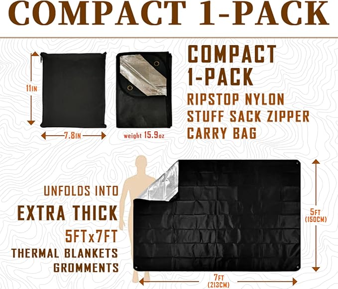Heavy Duty Survival Blanket -Multifunctional Reflective Tarp Thermal Blanket - 60" x 83" Waterproof Sandproof for Camping Hiking Outdoors Multifunctional Emergency Blanket…