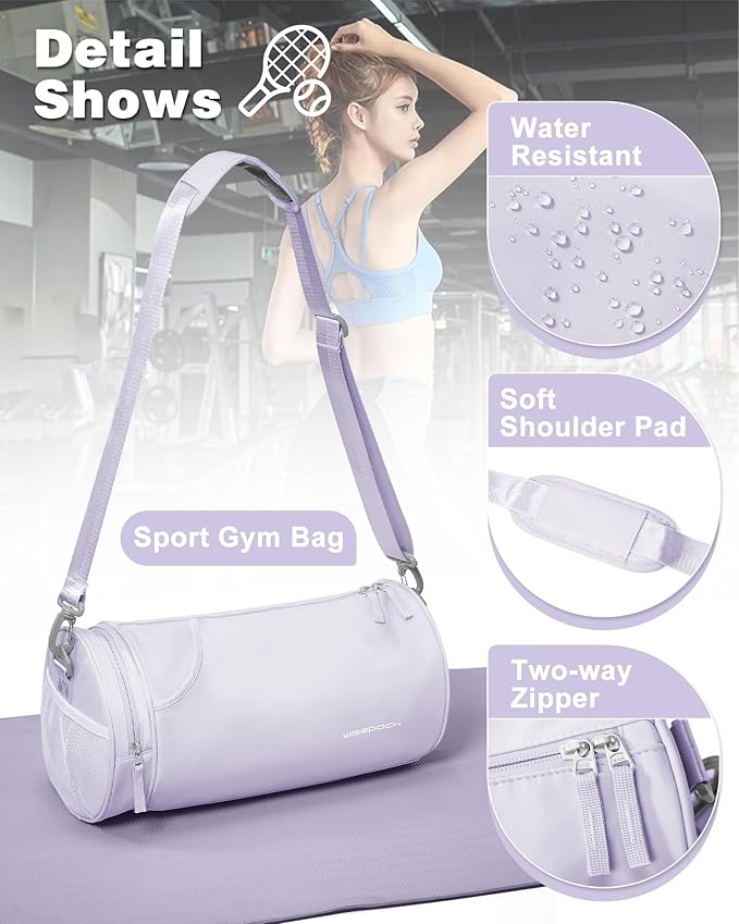 Purple Small Women's Workout Bag - Waterproof Mini Duffle Gym Bag with Wet Pocket - Carry On Weekender for Dance, Swimming, Yoga, Fitness