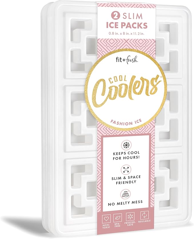 Cool Coolers XXL Fashion Ice by Fit + Fresh, 2pk Large Ice Packs for Coolers, Freezer Packs for Lunchboxes, Pearl White