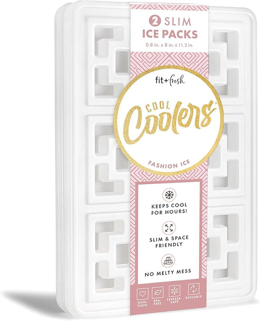 Cool Coolers XXL Fashion Ice by Fit + Fresh, 2pk Large Ice Packs for Coolers, Freezer Packs for Lunchboxes, Pearl White