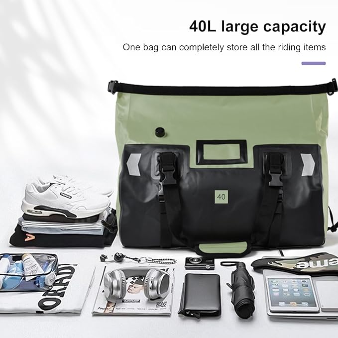 Waterproof Duffel Bag，Roll-Top Heavy Duty Dry Duffle Bag，Motorcycle Dry Bag，with Quick-fixed Straps，with Large Storage Space, Perfect for Traveling, Camping, Kayaking, Fishing & Canoeing (black, 40L)