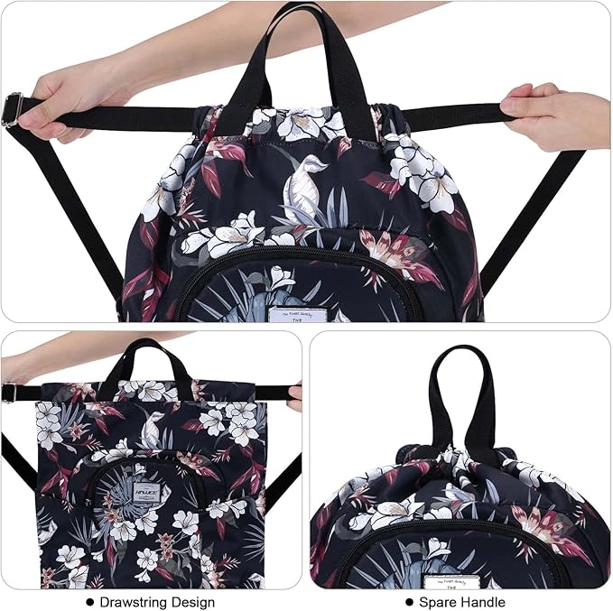 Dry Wet Drawstring Backpack with Shoe Compartment for Women Adjustable Gym Bag